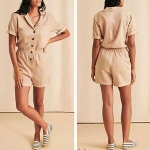 Faherty Arlie Day Romper in Summer Sand, Summer Neutral Safari, Size Medium